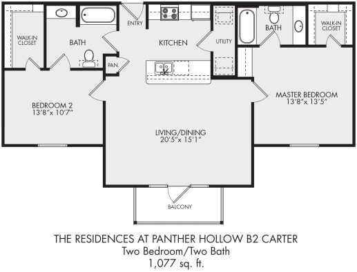 the two bedroom floor plan at panther hollow at The Panr Hollow