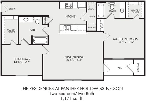 the floor plan for a two bedroom apartment at The Panr Hollow